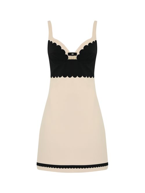 Abito in doppio crepe bicolore con ricamo smerlato Burro/Nero Elisabetta Franchi | AB70352E2E84